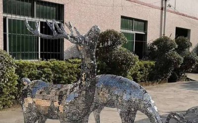 公园绿地摆放不锈钢镂空鹿景观雕塑/玻璃钢鹿雕塑
